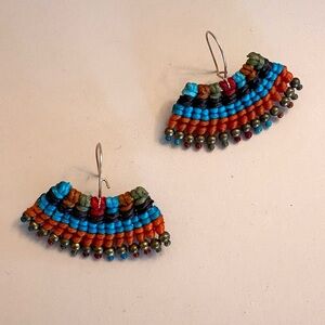 Sundance Catalog Woven Fan Earrings with Beaded Accents. NWOT.
